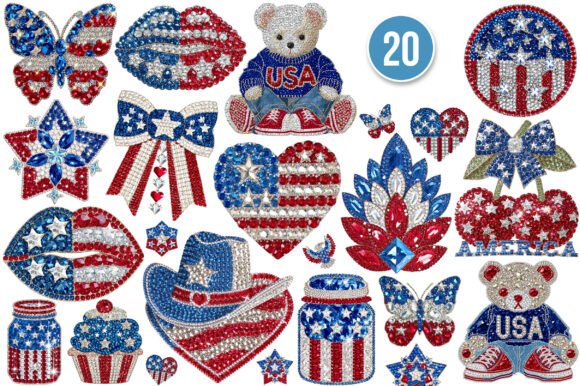 4th of July Glitter Rhinestone PNG Bundle