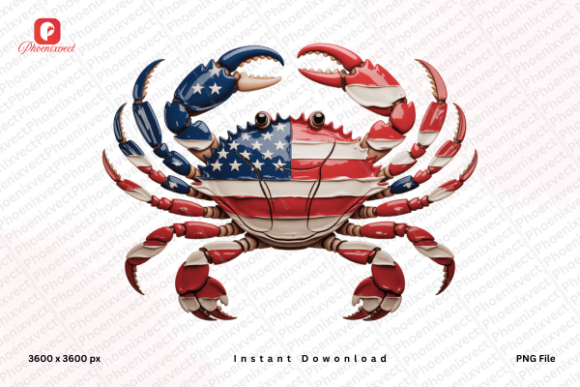 4th of July USA Flag Coastal Crab PNG – Patriotic Crab Clipart for Creative Projects