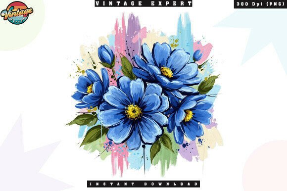 Blue Watercolor Flowers Brush Stroke PNG
