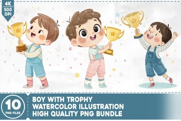 Boy with Trophy Watercolor Bundle