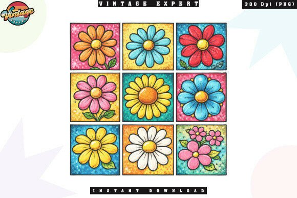 Colorful Flower Square Patchwork PNG
