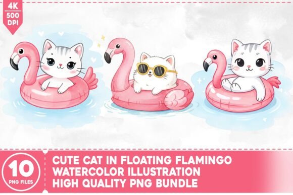 Cute Cat in Floating Flamingo: Leveraging Whimsical Digital Art for Commercial Success