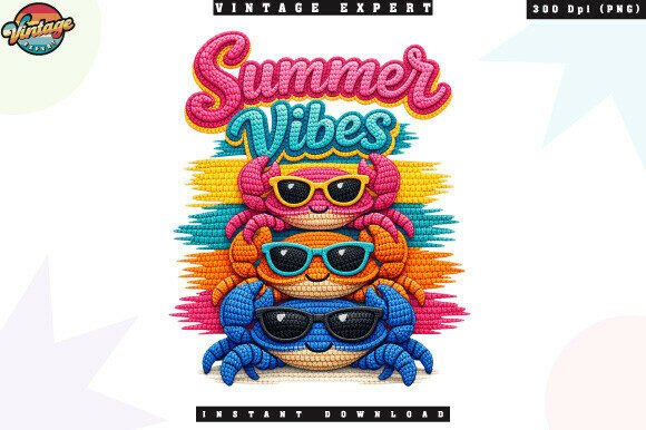 Cute Crab Summer Vibes Crochet Yarn PNG – A Playful Design for Print-on-Demand and Creative Projects