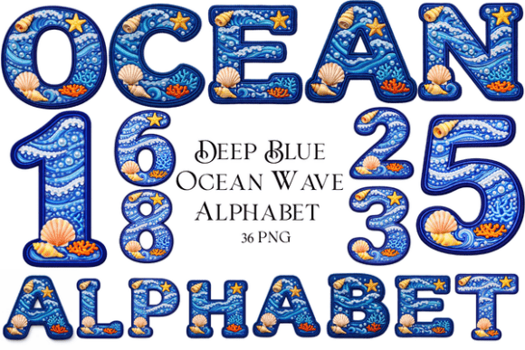 Deep Blue Ocean Wave Alphabet PNG Design Guide