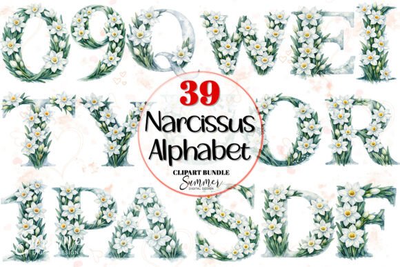 Elegant Design Possibilities with the White Narcissus Alphabet Clipart Bundle