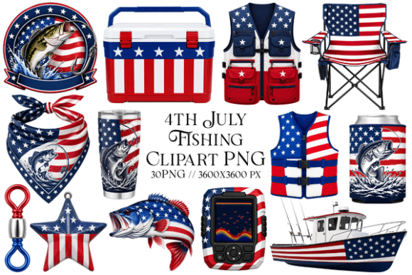 Evaluating 4th July Fishing Clipart PNG for Professional Design Projects