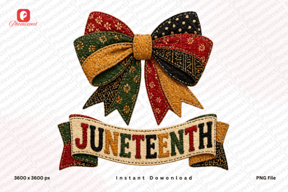 Juneteenth Patchwork Bow PNG for Creative Projects