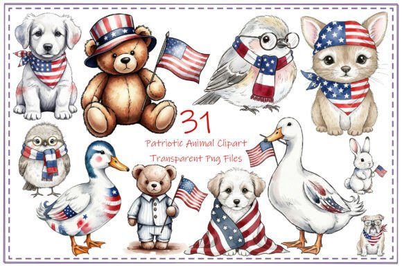 Patriotic Animal Clipart Bundle for Cute USA Designs