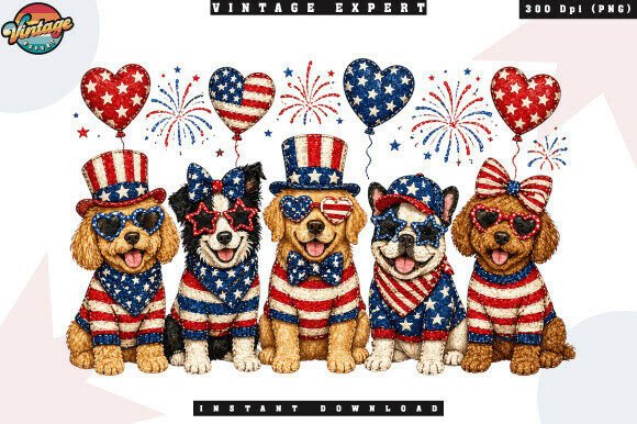 Patriotic Dogs 4th of July Patchwork PNG for Festive Fun