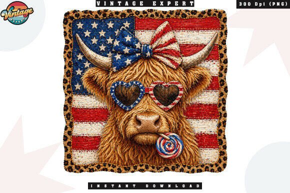 Patriotic Highland Cow Patchwork PNG: A Fusion of Western Charm and Modern Patriotism