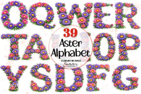 September Aster Alphabet Clipart for Creative Projects