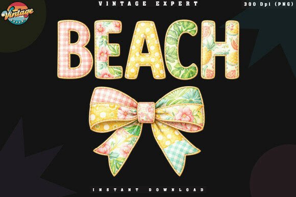 Summer Beach Floral Bow Patchwork PNG: Elevating Seasonal Design with Soft Typography