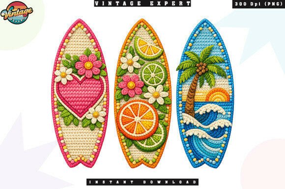 Summer Beach Surfboards Crochet Yarn PNG: Elevating Seasonal Designs with Digital Craft Art