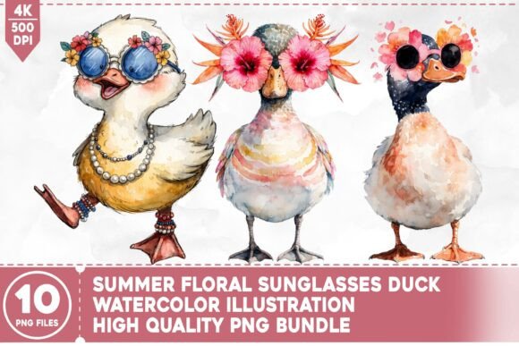 Summer Floral Sunglasses Duck Watercolor: Integrating Whimsical Assets into Commercial Design Workflows