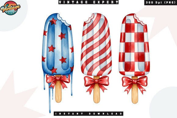 Summer Patriotic Watercolor Ice Cream Design – A Festive Creative Asset for Print-on-Demand and More