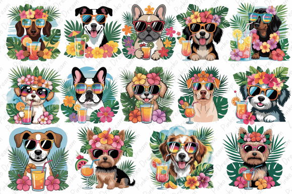 Tropical Dogs Clipart Summer Clipart: A Practical Resource for Creative Designers
