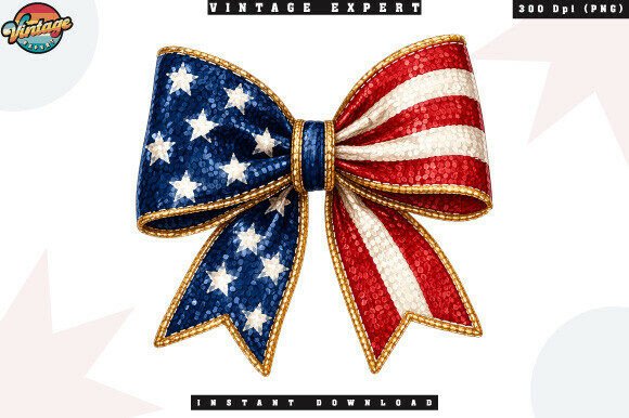 Vintage American Flag Ribbon Bow PNG