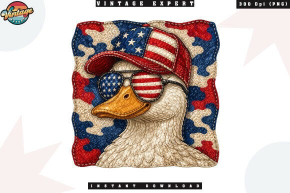 Vintage Patriotic Duck Patchwork PNG – A Fun, Versatile Design for 4th of July and Beyond