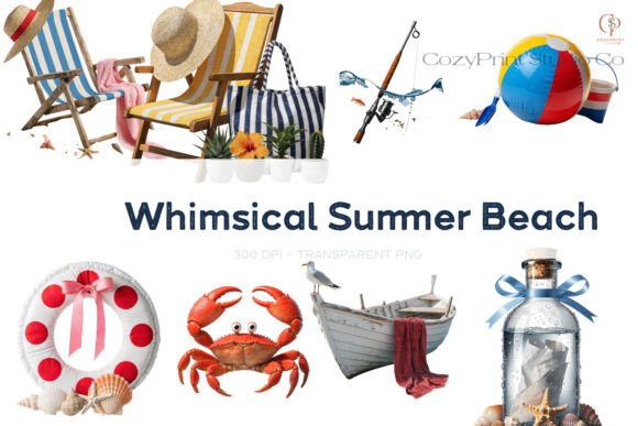Whimsical Summer Beach: Elevating Digital and Physical Crafts with High-Resolution Art
