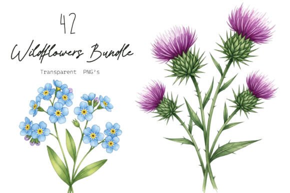Wildflowers Bundle - Wildflower Clipart: Elevating Digital Craft and Print-on-Demand Projects