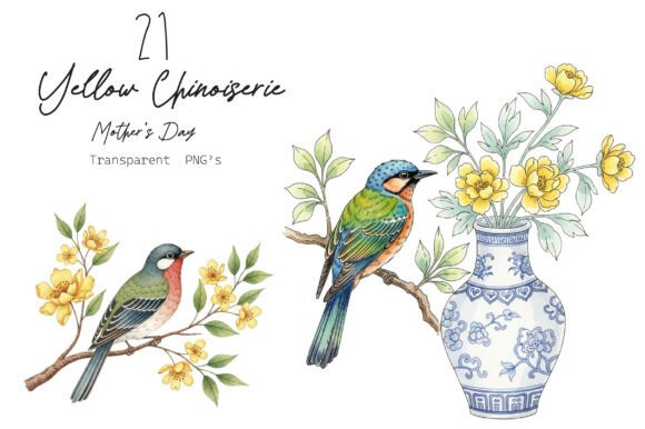 Yellow Chinoiserie Mother’s Day Clipart: A Practical Asset Review